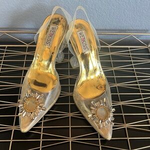 WetKiss Holiday Party Rhinestone Slingback Champagne Heels Wedding Gold Silver 8